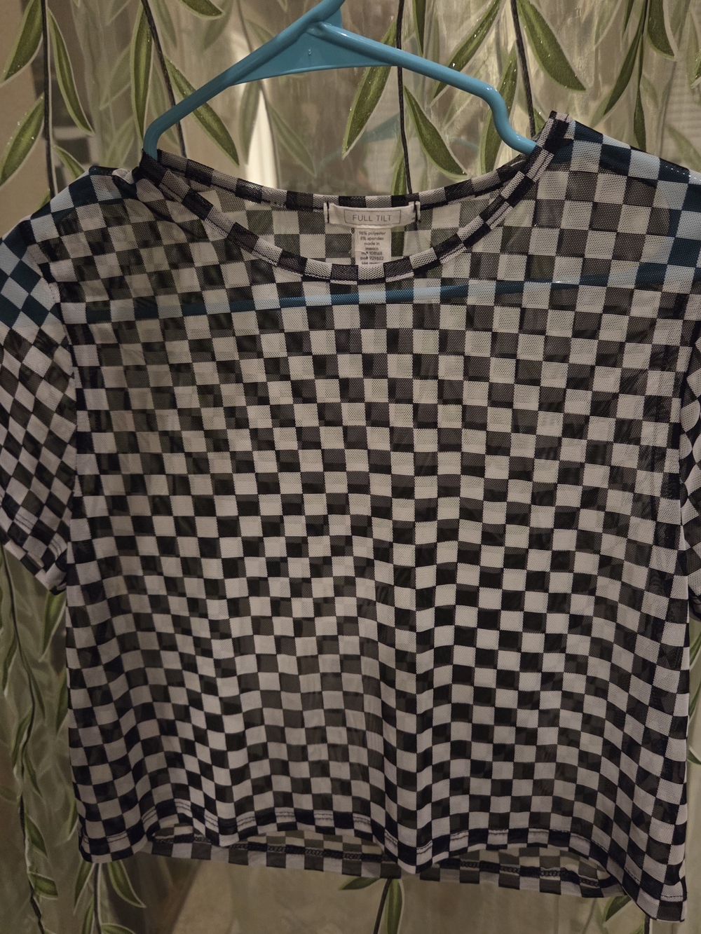 FULL TILT Black and White Checkered Mesh Top